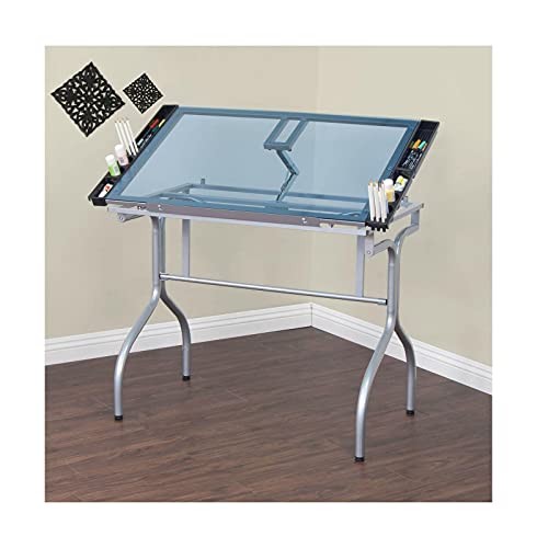 Folding Modern Glass Top Adjustable Drafting Table Supplies Adjustable Desk Craft Table Drafting Table Office Furniture Drawing Supplies Desk Drawing Table Craft Desk