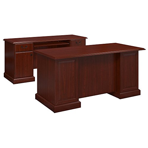 kathy ireland Home by Bush Furniture Bennington Manager's Desk and Credenza in Harvest Cherry