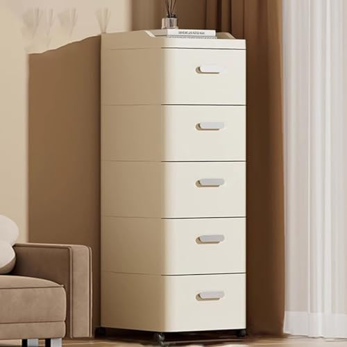 Nieke Mobile Under Desk Vertical Rolling Cart with Drawers for Home Office - Beige, 5 Drawer