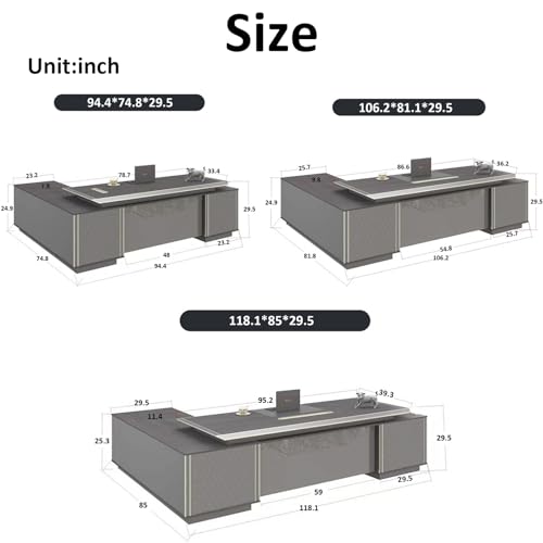 KAGUYASU Modern Wood L-Shape Executive Desk with Cabinet Storage, Home Office Workstation