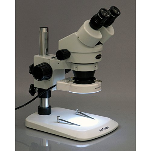 AmScope SM-1BN-80S Professional Binocular Stereo Zoom Microscope, WH10x Eyepieces, 7X-45X Magnification, 0.7X-4.5X Zoom Objective, 80-Bulb LED Ring Light, Pillar Stand, 110V-240V
