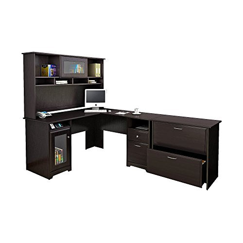 Bush Furniture Cabot L Shaped Desk with Hutch and Lateral File Cabinet in Espresso Oak