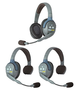 Eartec UL321 UltraLITE Full Duplex Wireless Headset Communication for 3 Users - 2 Single Ear and 1 Dual Ear Headsets