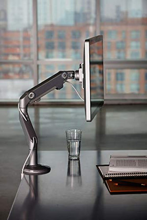 Humanscale M8 Monitor Arm - Two Piece Clamp Mount with Base, Polished Aluminum with White Trim Plus Jestik Microfiber Cloth - Value Bundle
