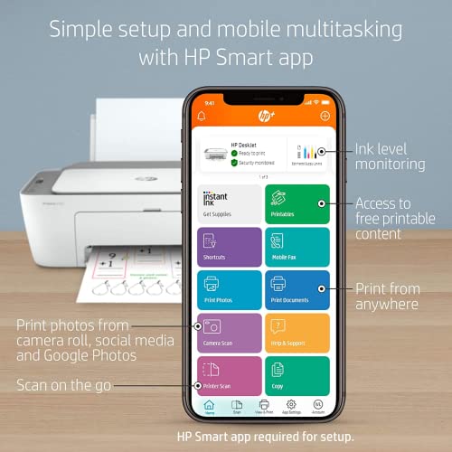 HP All in One Wireless Color Inkjet Printer Print Copy Scan Wireless USB Connectivity Mobile Printing with NeeGo 6 Feet Printer Cable - Grey