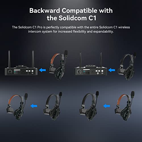HollyView Hollyland Solidcom C1 PRO Wireless Intercom Headset System w/ HUB, 1100ft Range, Full-Duplex, 1.9GHz, PTT Mute - 5-Person Noise Cancelling