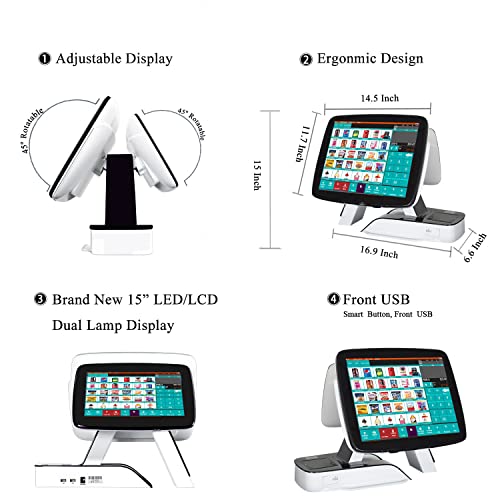 MEETSUN All in One POS Cash Register 15'' Touch Screen Windows PC with Built-in 2 1/4'' Thermal Receipt Printer for Retail Businesses SET01