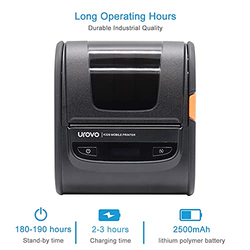 UROVO Bluetooth WiFi Receipt Printer, K329 Portable Thermal Printer, 3 Inch Print Width, Wireless Label Printer, for Home Office Express Delivery Use, Compatible with iOS Android