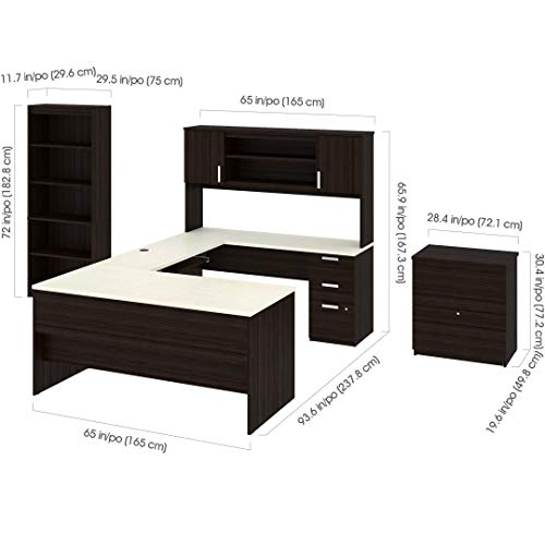 Bestar, Ridgeley Collection, 3-Piece Set Including a U or L-Shaped Desk with Hutch, a Lateral File Cabinet, and a Bookcase