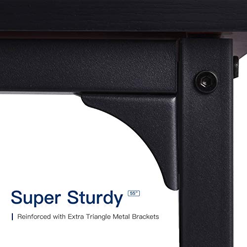 Coleshome Teak Computer Desk with Hutch Bookshelf, 55" Office Desk with Storage Drawers, Super Sturdy Writing Desk for Home Office
