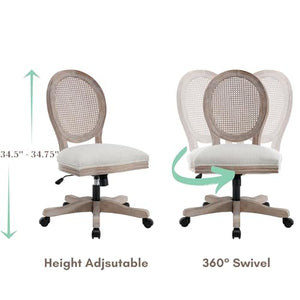 LukeAlon Rattan Back Linen Office Chair with Adjustable Height and Swivel Function