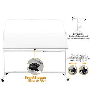 Letusto Double-Sided Magnetic Mobile Whiteboard (72 x 40 Inches) - Easily Portable Board Made of Aluminum Frame and Stand with 5 Great Bonus Accessories Included