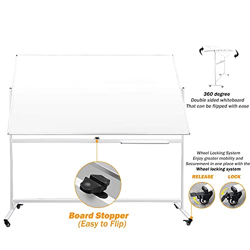 Letusto Double-Sided Magnetic Mobile Whiteboard (72 x 40 Inches) - Easily Portable Board Made of Aluminum Frame and Stand with 5 Great Bonus Accessories Included