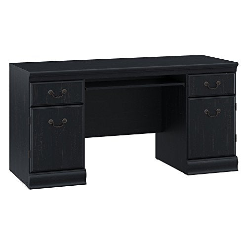 Bush Furniture Birmingham Credenza Desk with Keyboard Tray and Storage in Antique Black