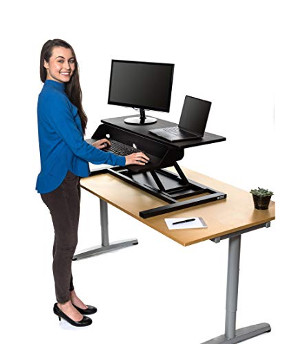 Stand Up Desk Store Power Pro Electric Adjustable Height Two Tier Standing Desk Converter (Black, 36" Wide)