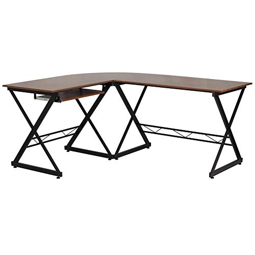 Flash Furniture Teakwood Laminate L-Shape Computer Desk with Pull-Out Keyboard Tray