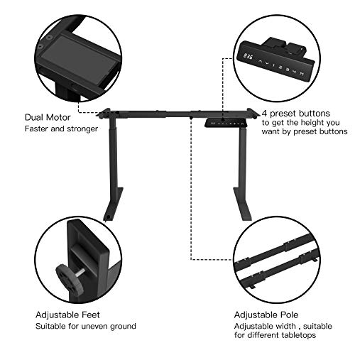 Electric Stand up Desk Frame - Aludest Dual Motor Height Adjustable Sit Stand Standing Desk Cable Management Rack Base Workstation…