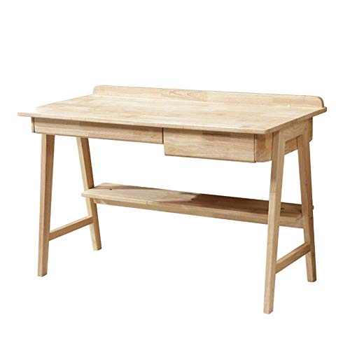 CHUNSHENN Folding Computer Desk Solid Wood Computer Desk Office Desk Workstation with 2 Drawers Study Writing Desk Computer PC Laptop Table (Color : Natural, Size : 120x75x60cm)