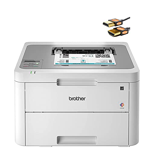 Brother HL L3200 Series Compact Wireless Digital Color Laser Printer - Mobile Printing - Up to 19 Pages/Min - Up to 250-sheet/tray - Up to 2400 x 600 DPI - Mono Display + HDMI Cable (Renewed)