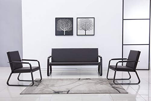 Bestmart PVC Leather 3PCS Office Reception Sofa Set Executive Side Waiting Room Visitor Guest Sofa,Dark Brown