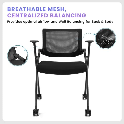 BROBRIYO Stackable Conference Room Chairs with Wheels - 30 Pack, Ergonomic Mesh Back and Arms