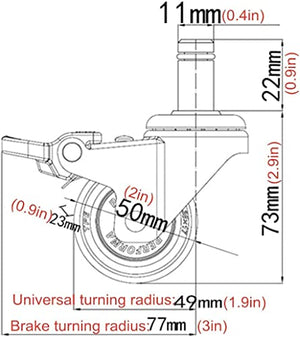 IkiCk Heavy Duty Office Chair Caster Wheels - Universal Size 50mm/2inch - Brake+Universal 75mm/3inch - Brake+Universal 50mm/2inch