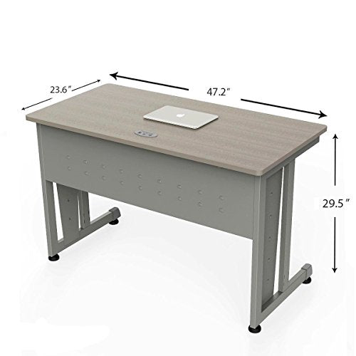Linea Italia Rectangular Large Easy to Assemble Metal Desk with Wood Top | Computer Table for Home or Office, 48" x 24", Ash