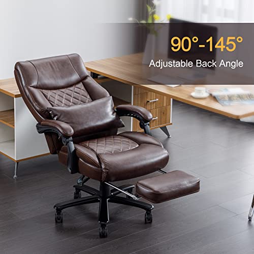 BOWTHY Reclining Office Chair with Footrest - Big and Tall 400lbs - Brown PU Leather Executive Desk Chair