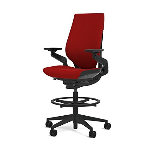 Steelcase Gesture 442 Stool Chair - Cogent: Connect Scarlet Fabric, Medium Seat Height, Shell Back, Dark on Dark Frame