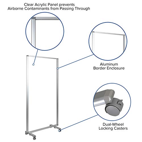 Flash Furniture Raisley Mobile Freestanding Clear Room Divider Sneeze Guard