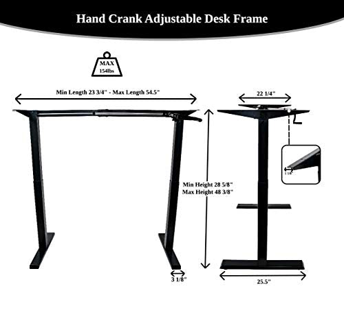 ErgoMax Height Adjustable Crank Desk Frame, Tabletop Not Included, 45 Inch Max, Black