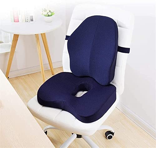 SMSOM Memory Foam Seat Cushion and Lumbar Back Support Pillow - Blue