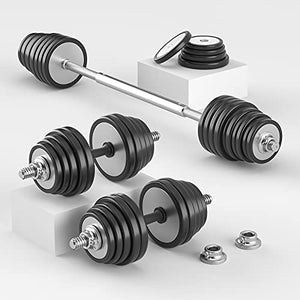 RUNWE 2021 Latest Pure steel Adjustable Dumbbells Weights Barbell Free Weight 40/60/90/110 Exercise Fitness 3 in 1 Lifting Workout Strength Training Connecting Rod Home Gym Office