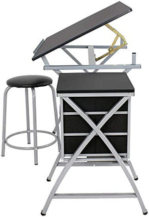 ZQTHL Adjustable Drafting Table with Storage Drawer and Stool for Reading Writing,Black