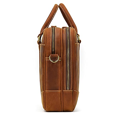YLHXYPP Men's Briefcase Business Handbag Cow Leather Fit 14" Laptop Portfolio Shoulder Messenger Bag (Color : Brown, Size : 28x39cm)