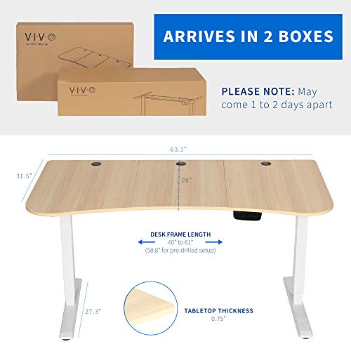 VIVO Electric Height Adjustable 63 x 32 inch Stand Up Desk, Complete Active Workstation with 3 Section Light Wood Table Top, White Frame, Touch Screen Controller, DESK-KIT-2EWC