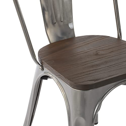 FurnitureR Metal Dining Chairs Set of 4 - Outdoor/Indoor Trattoria Stackable Chairs - Chic Industrial Bar Chairs - Coffee, 300 LBS