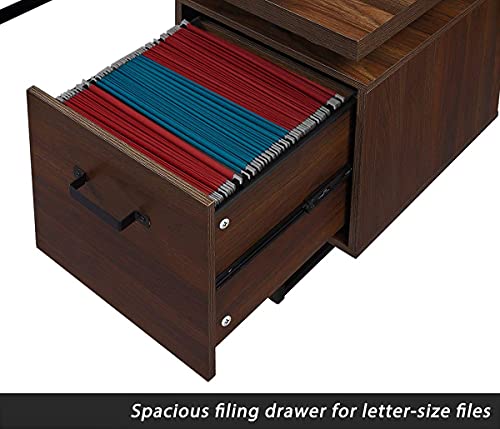 Computer Home Office Desk with 3 Drawers and File Folder Storage 59'' Writing Study Table with Stable Metal Base Walnut