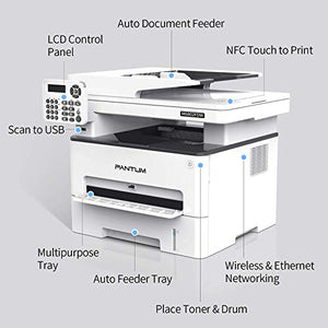 Pantum M6802FDW Wireless Monochrome Laser Printer Scanner Copier Fax All in One, Wireless Networking and Duplex Printing for Home and Office Use (V1X47B)