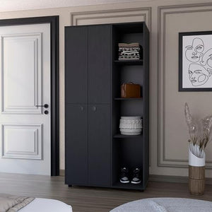 FM Furniture Bethel Armoire Closet with 1-Drawer, 4 Doors, 4 Open Storage Cabinets and 2 Hanging Rods, Black