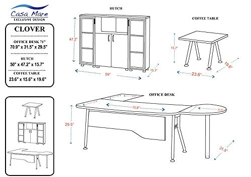 Casa Mare 71" Executive Home Office Suite | Made of Solid Wood | 3-Piece Set Including Long L Shaped Desk with Drawers, Coffee Table and Large Storage Cabinet | Modern Business Furniture | White