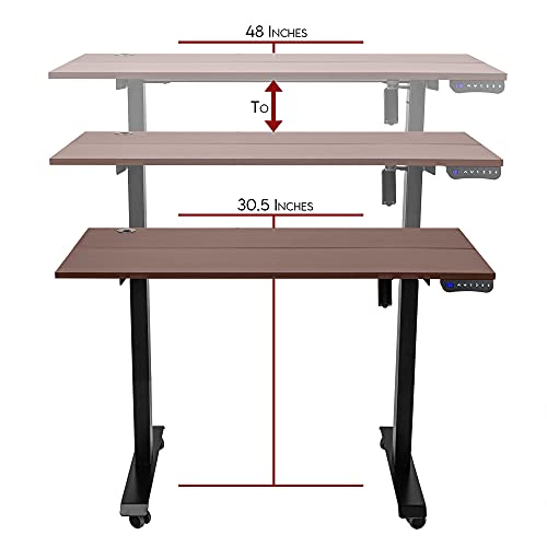 Electric Height Adjustable Standing Desk, 2-Stage Motor, 4 Memory Control Ergonomic Sit Stand Desk, 48 x 24 Inches Full Sit Stand Home Office Table with Desktop, Black Frame/Rustic Brown Split Top