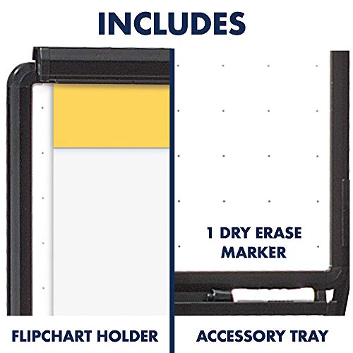 Quartet Easel, Heavy Duty, 70" High, Adjustable, 26" x 34" Whiteboard, Reversible, Flip Chart Holder, Unimate Total Erase, Black Frame (100TE)