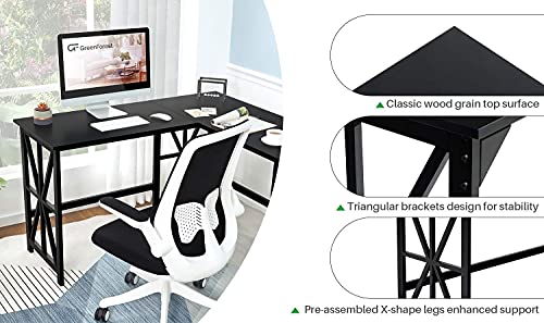 GreenForest L Shaped Desk and Ladder Shelf Bundle, Industrial Style Compact Design Home Office Furniture Set, Black