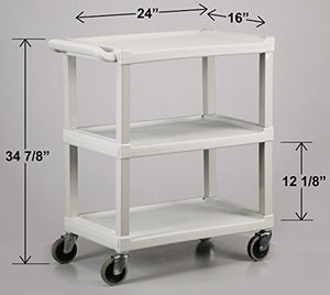 Lakeside 2000 Plastic Utility Cart, Weight Capacity 300 lb, 3 Shelves, 17-1/8" x 32-1/2" x 34-7/8", White