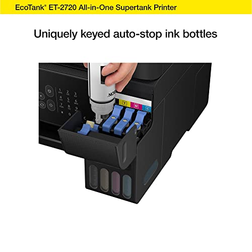 Epson EcoTank ET-2720 All-in-One Wireless Color Inkjet Printer, Black - Print Scan Copy - 10.5 ppm, 5760 x 1440 dpi, Voice Activated, Borderless Photo Printing, 8.5 x 11.7, Ethernet