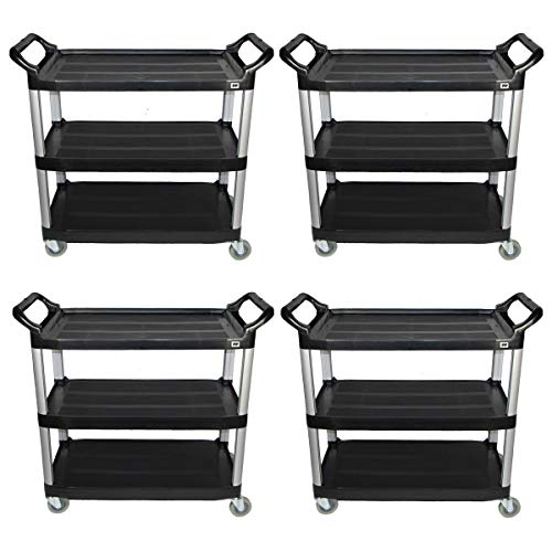 Set of 4 Crayata Utility Carts, Heavy Duty Rolling Transport and Storage Carts, 3 Plastic Shelves, Professional Series by Crayata