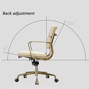 None Ergonomic Pu Leather Mid-Back Office Desk Chair with Armrest - White