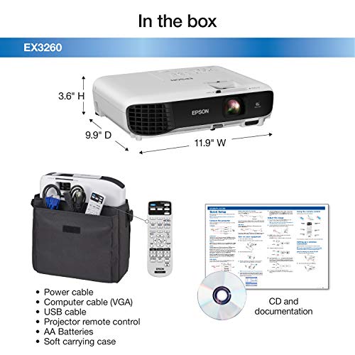 Epson EX3260 SVGA 3,300 lumens Color Brightness (Color Light Output) 3,300 lumens White Brightness (White Light Output) HDMI 3LCD Projector