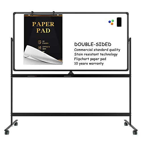 Dry Erase Whiteboard Easel on Wheels - 70'' x 36'' Large Double Sided Mobile Whiteboard, Reversible Magnetic Rolling White Board for Home Office Classroom, Flip Chart Holders and Paper Pad